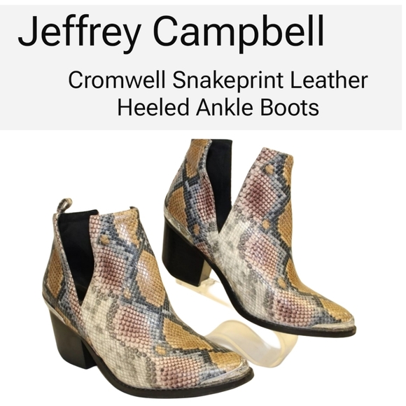 Jeffrey Campbell Shoes - JEFFREY CAMPBELL Cromwell Snakeprint Leather Heeled Ankle Boots Size 8. EUC